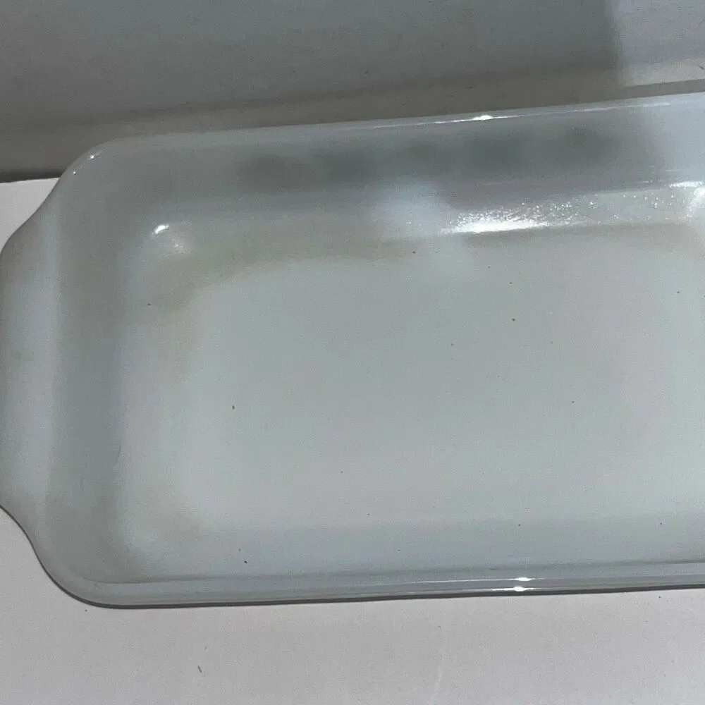 Fire King‎ White Anchor Hocking Meadow Green Flower Glass Loaf Dish Pan